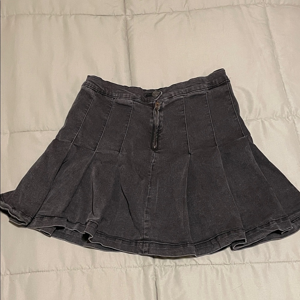 Simple Society Black Pleated Jean Mini Skirt